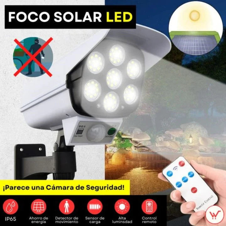🔆 Foco Solar LED con Forma de Cámara de Seguridad – Ilumina y Protege tu Hoga