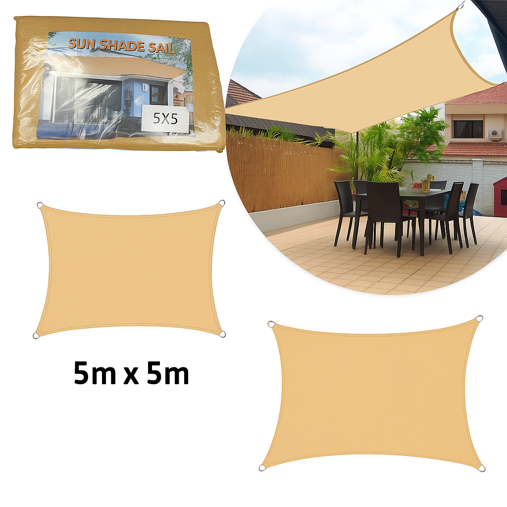 🌴 Toldo Vela Cuadrado 5x5m – ¡Sombra, Estilo y Frescura para tu Espacio Exterior!
